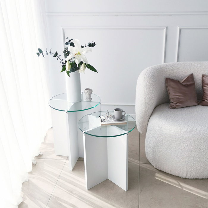 Hanah Home Lily - Mesas Nido de Vidrio Templado Blanco